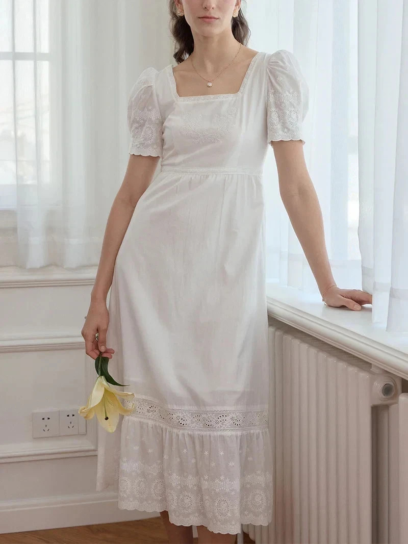 Elsa Square Neck Puff Sleeve Cotton Dress Size Small