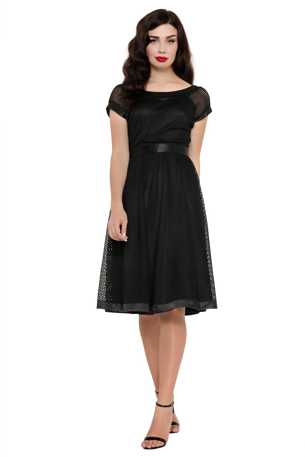VOODOO VIXEN RETRO PIN UP GOTHIC SEXY NET RAYE MESH FLARE BLACK DRESS DRA8172