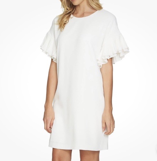 Cece Antique White Moss Crepe Tiered Pleated-Sleeve Shift Dress 10 New NWT