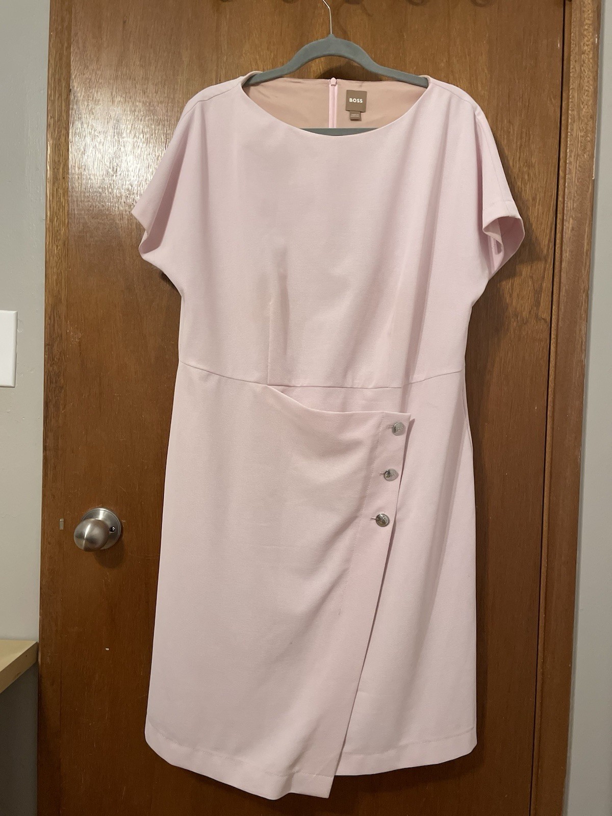 Hugo Pale Pink Size 12 Wrap And Button Short Sleeve Dress Lined Nice