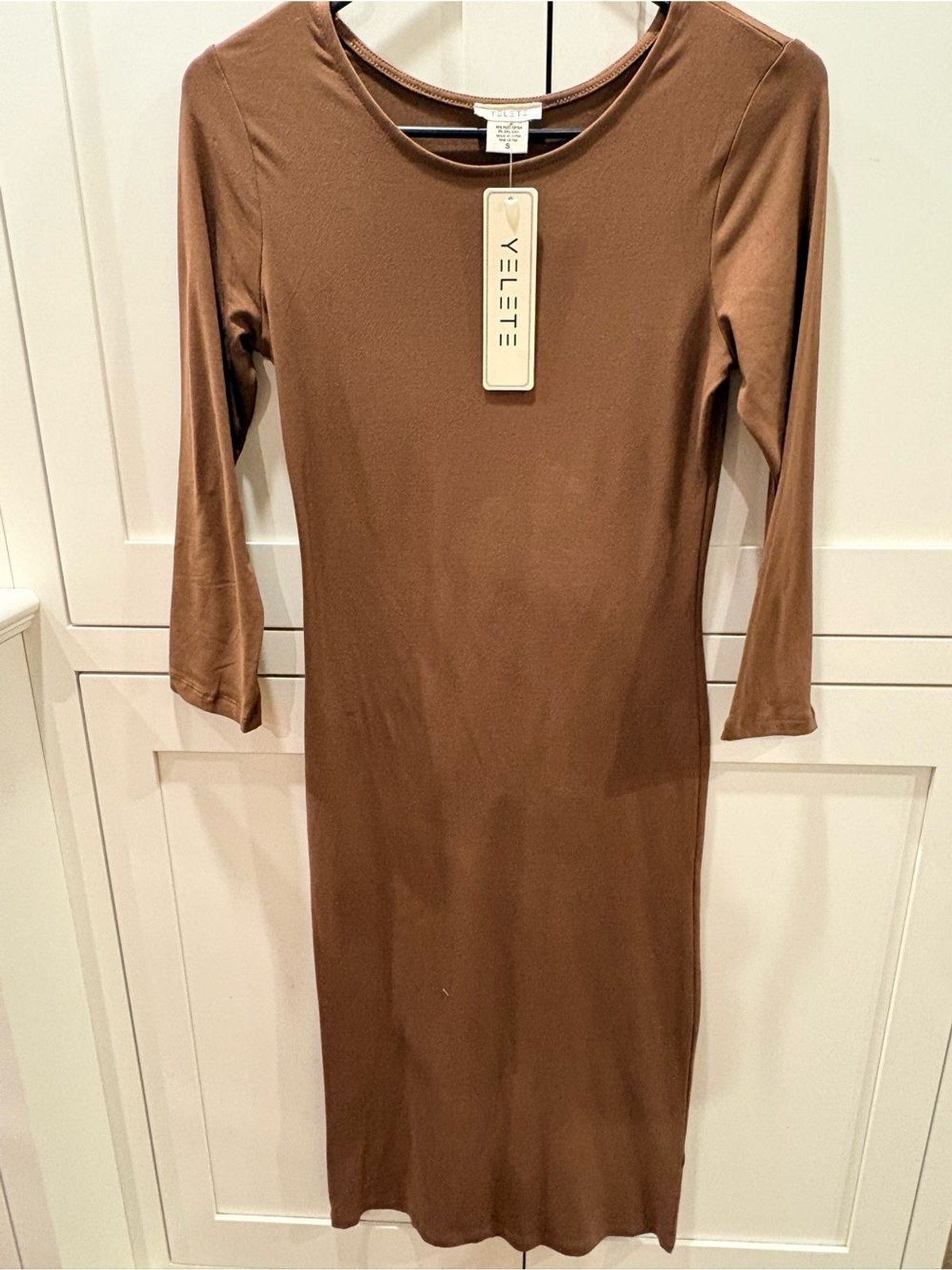 Yelete Brown Midi Scoop Neck Dress