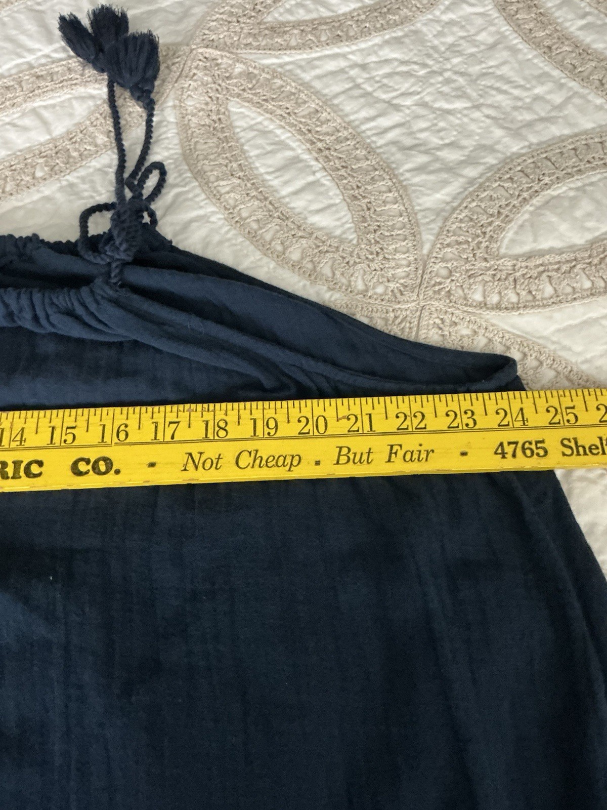 Time & Tru Sun/Tent Dress Maxi Drawstring Slit Cotton Tassels M(8-10) Navy Blue