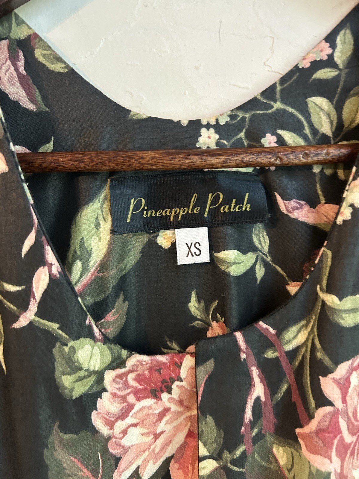 Vintage 80s 90s Pineapple Patch Overall Dress XS Midi Asymmetrical Cottagecore