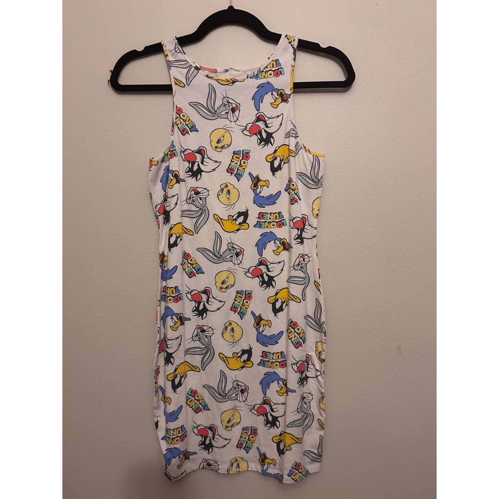 Looney Tunes Bodycon Mini Dress Womens M Excellent Cartoon Print Sleeveless