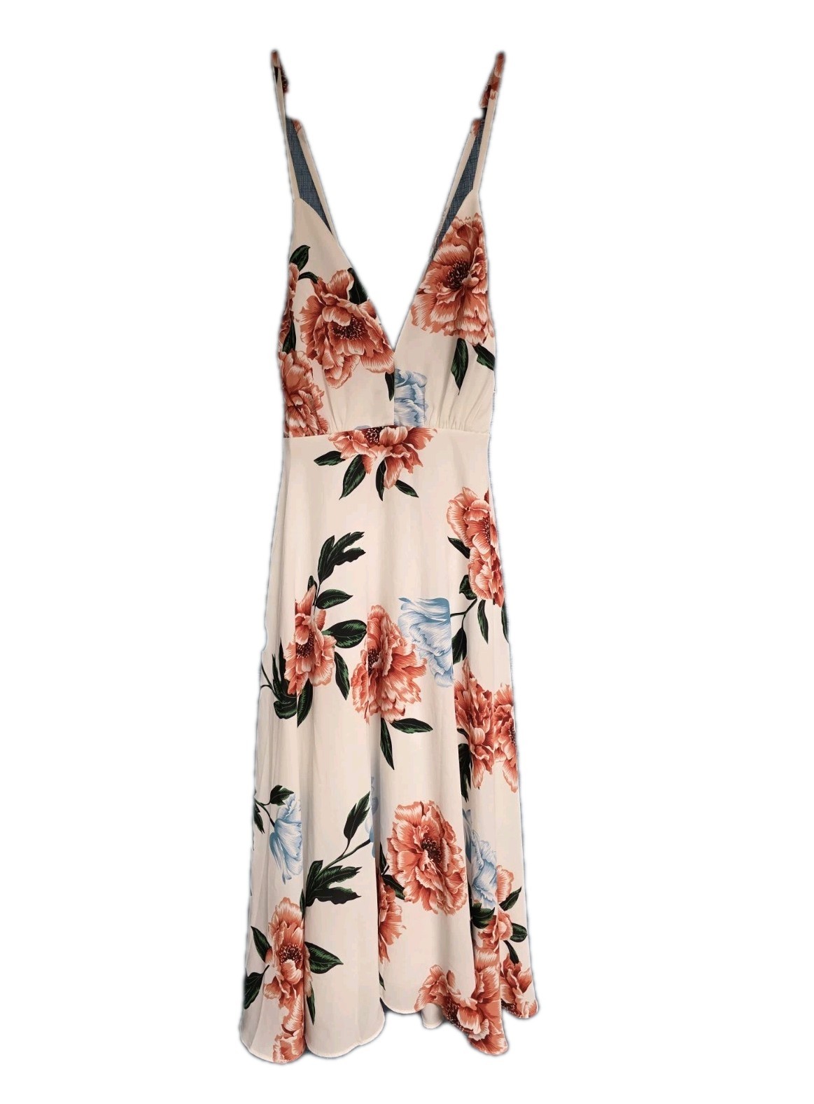 👗 Lulus Floral Midi Dress Women’s M NWT White Orange Blue Spring Summer 👗