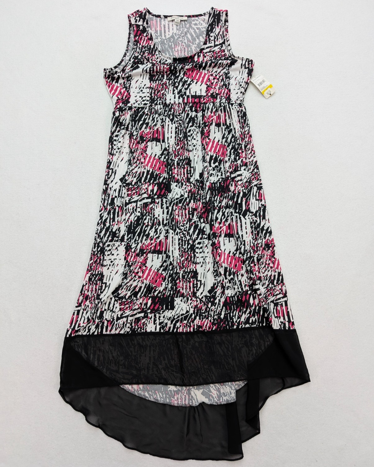 Studio Works Women’s Dress Size PM Hi-Lo Black White Pink Stretch Knit NEW