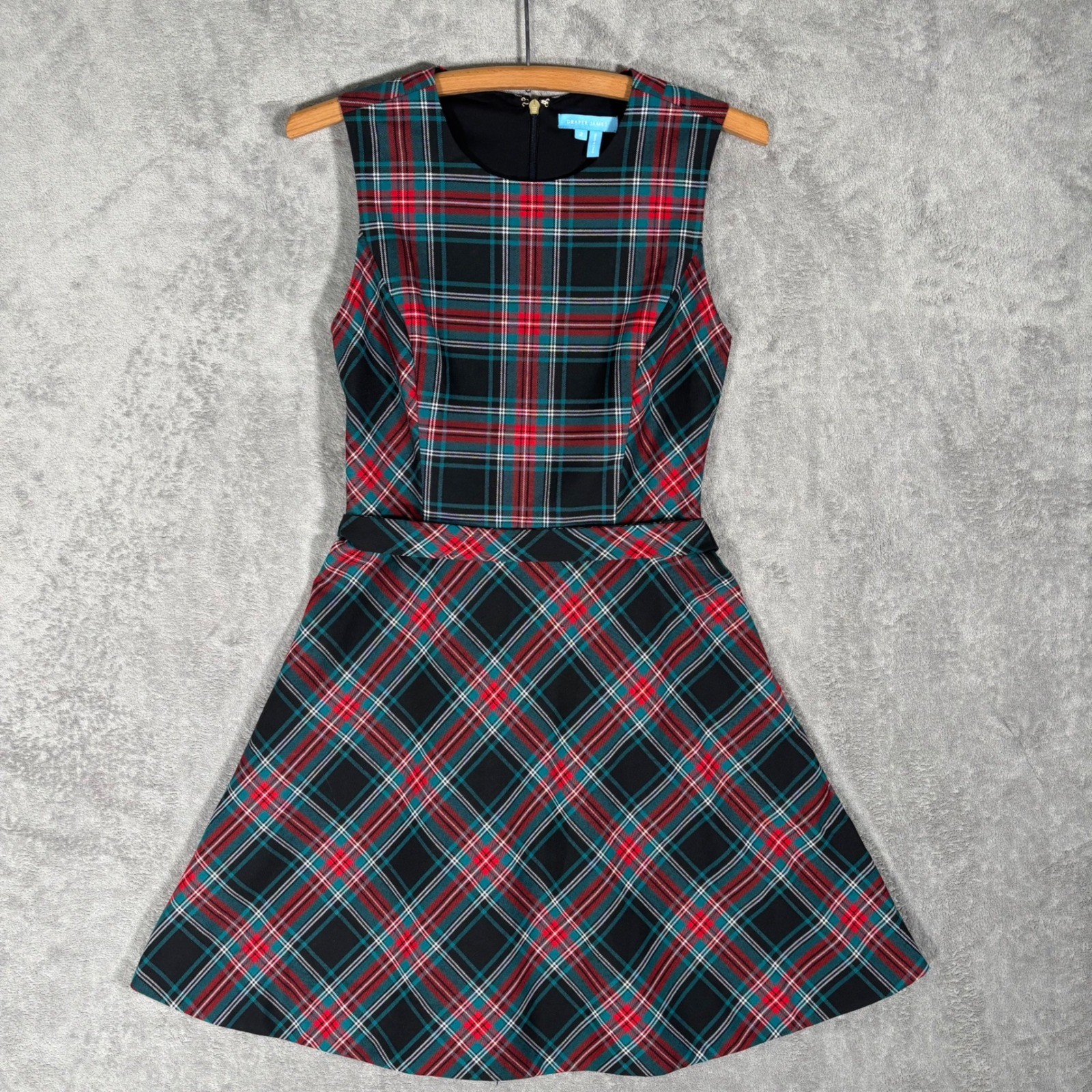 Draper James Womens Plaid Fit & Flare Mini Dress Black Red Green Size 2 Academia