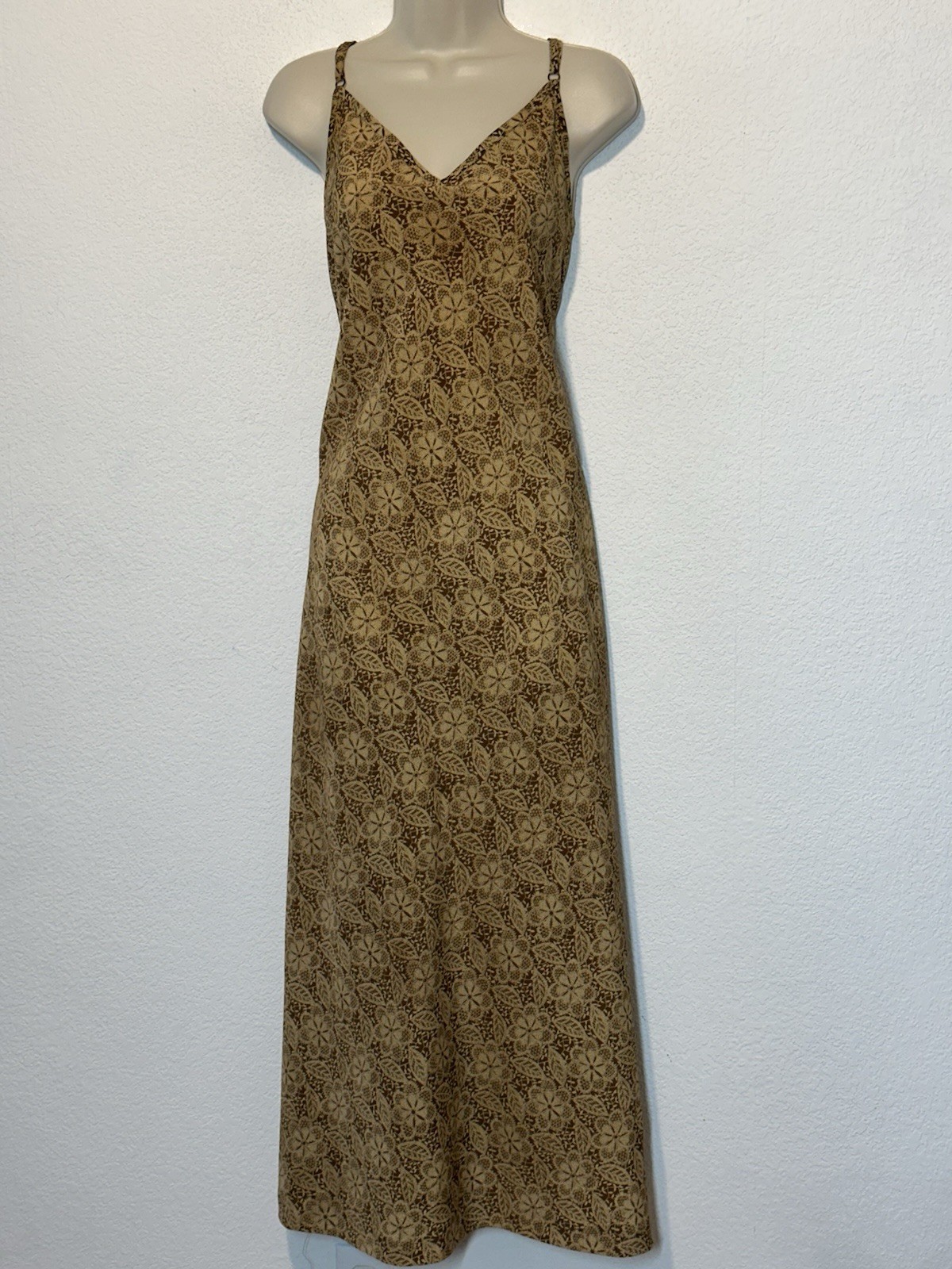 Vintage 90s Campaign International Express Brown Maxi Slip Dress Size 12 Grunge