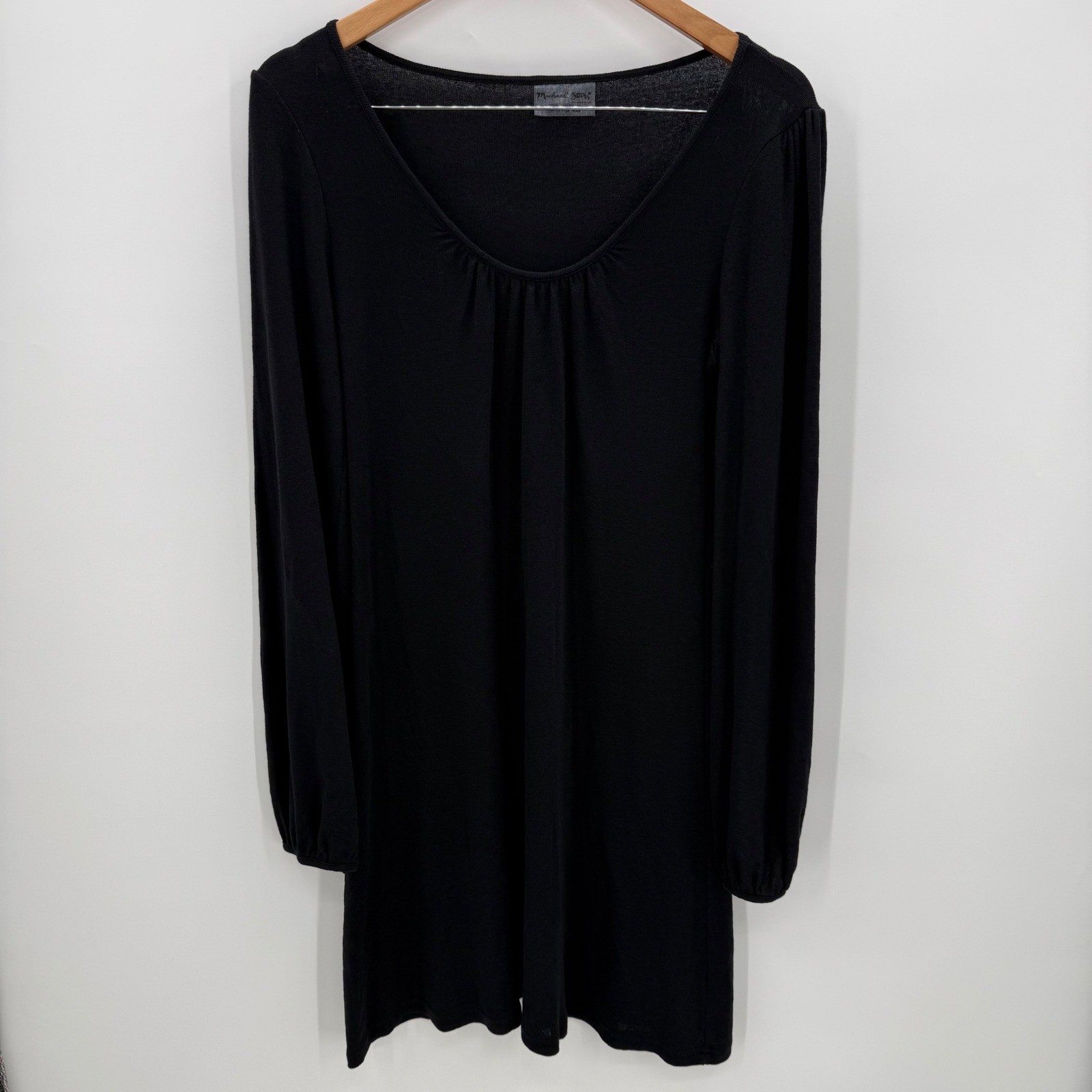 Michael Stars Black Long Sleeve Scoop Neck Pleated Dress One Size USA Made