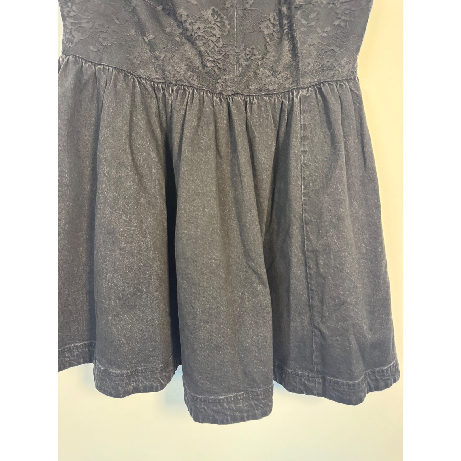 Coquette Pilcro Anthropologie Womens 3X Strapless Denim Lace Mini Dress Black