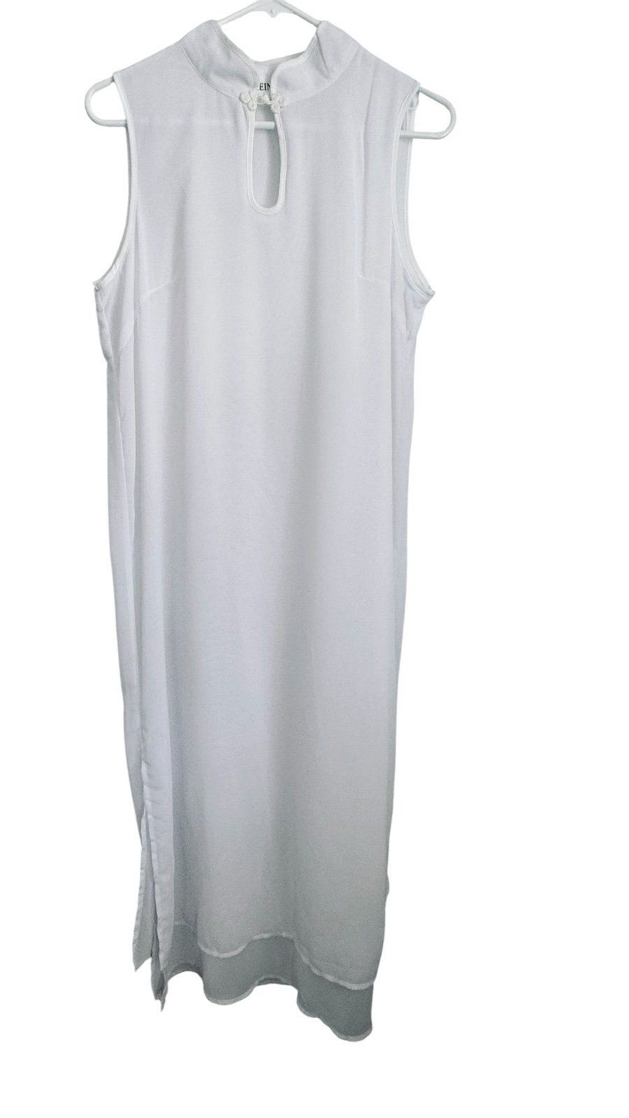 Veinfuns White Silk Blend Mandarin Collar Maxi Dress – Size M – 60% silk