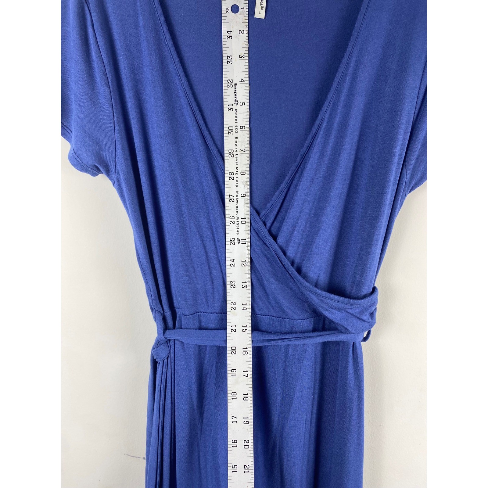 Mother Bee Maternity Blue Wrap Maxi Dress Short Sleeve V-Neck Gown Size Large
