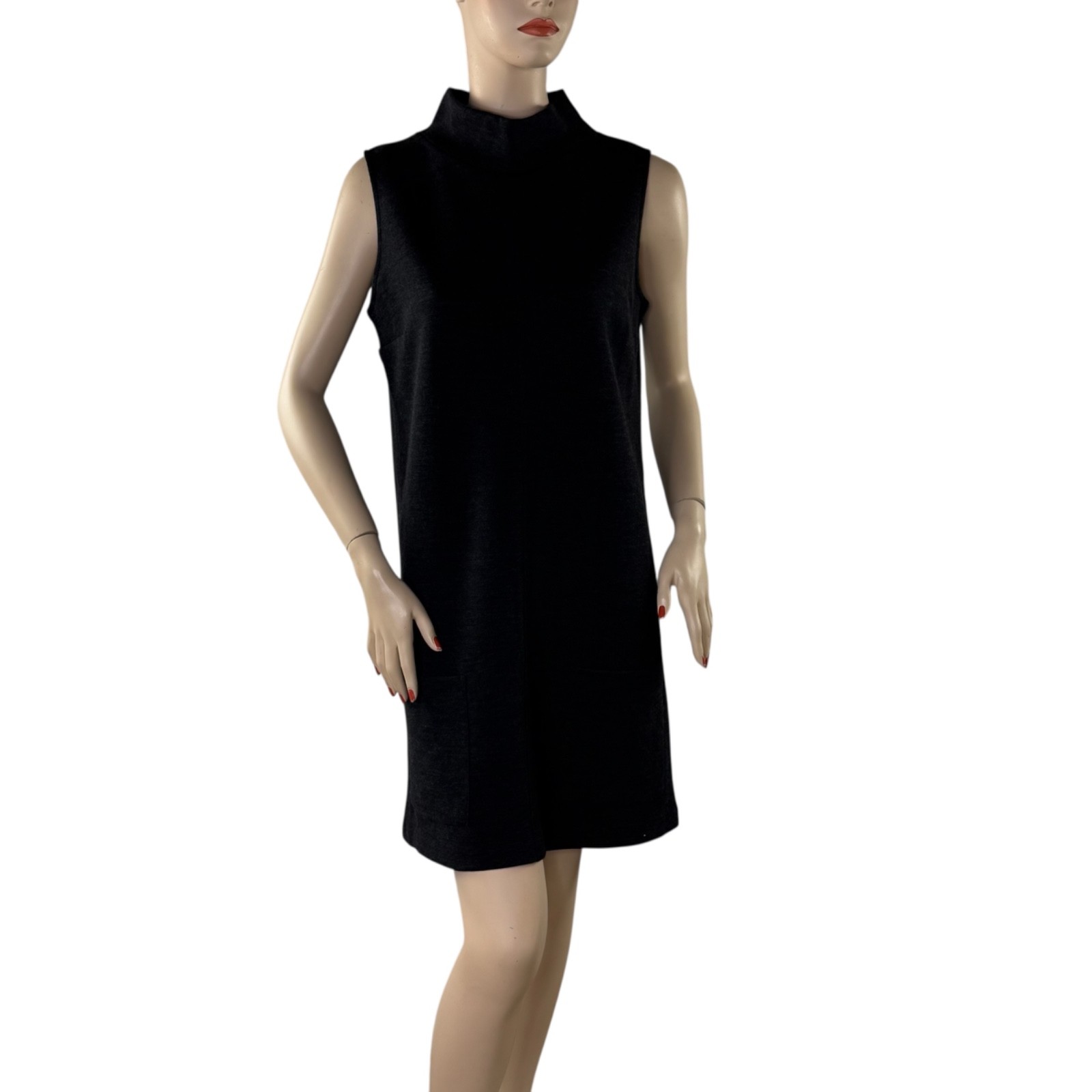 NWT Agnes B. Paris Charcoal Gray 100% Wool Shift Dress Mock Neck Sz. 3 US 10 L
