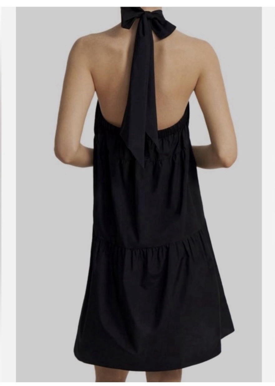 NWT Theory Halter Tie Mini Dress Black Soft Lawn Sz Medium M0504629 $385