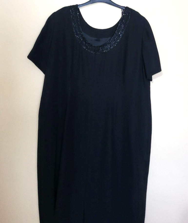 Evan Picone Dress Black Beaded Lined Zip Plus 20W (2X) Gorgeous