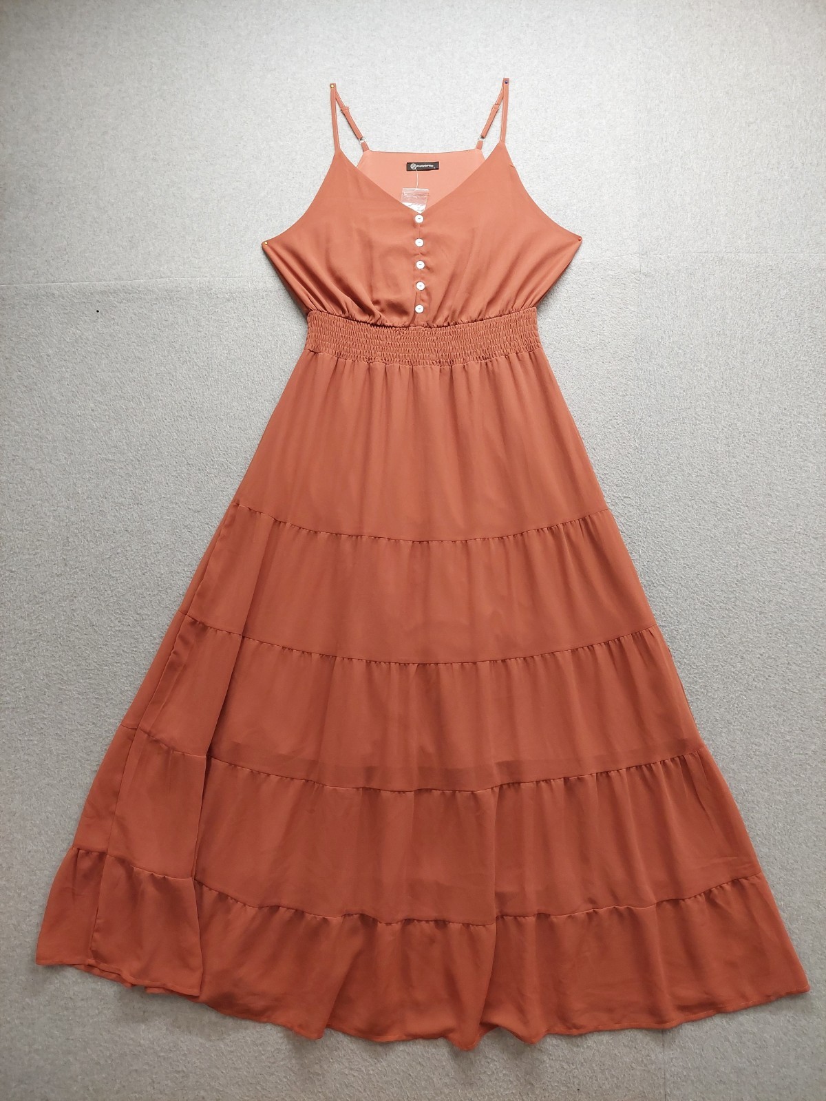 PrettyGarden Women Maxi Dress L Rust Orange 100% Polyester Sleeveless Summer