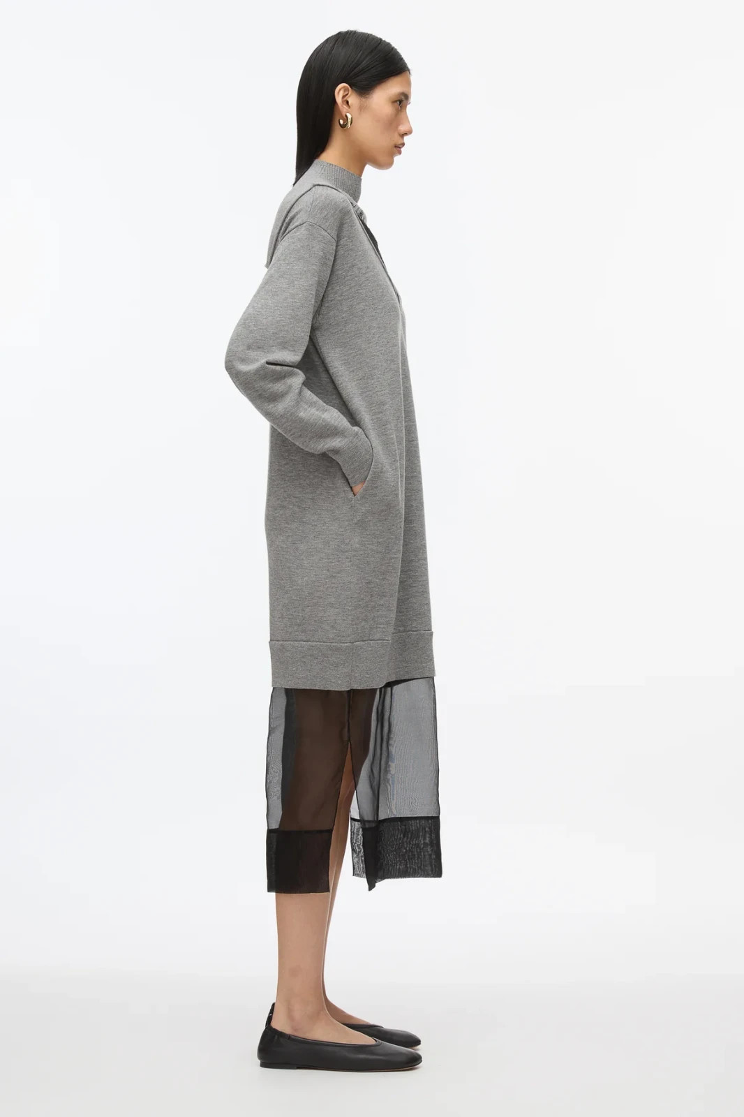 NWT Phillip Lim Women’s Gray Mockneck Knit Dress With Lace Inlay Size M