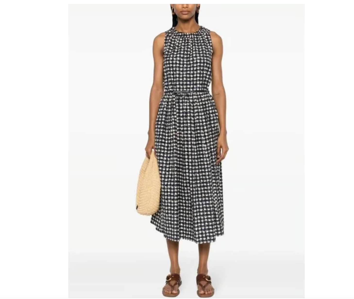 MaxMara Navy/Cream Gina Fit & Flare Geo Pattern Poplin Dress Size US 6
