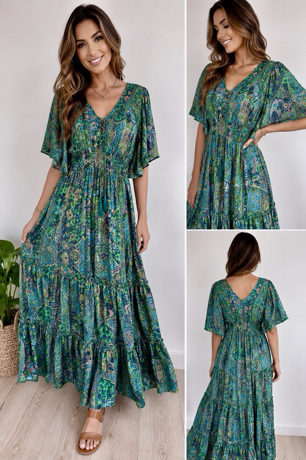 Bohemian Paisley Maxi Dress India Art Silk Caftan OSFM Festival Resort Dress #59