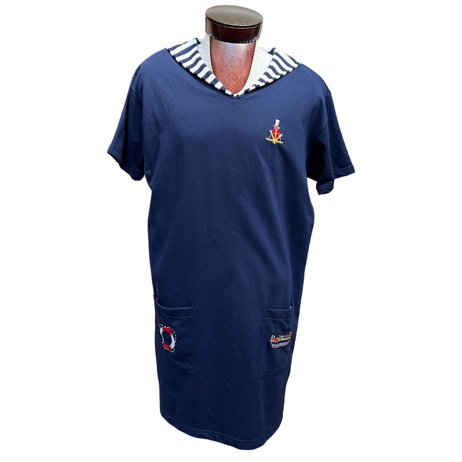 Needle & Threads Womens Sailor Dress Lg Navy Blue Embroidered Nautical Preppy