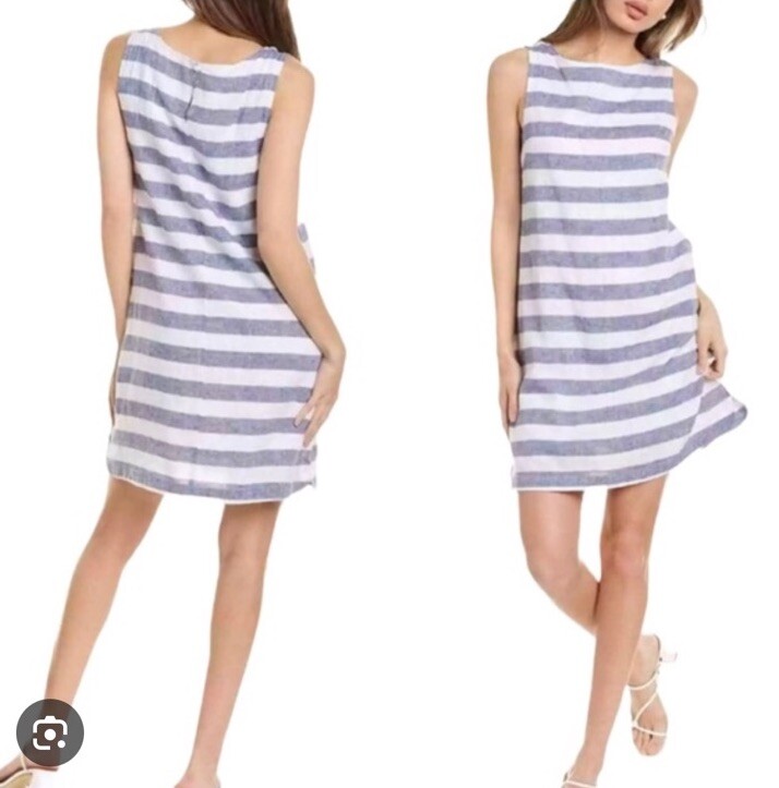Beach Lunch Lounge Shift Tunic Dress Striped Coastal Cottage Boho Linen Blend