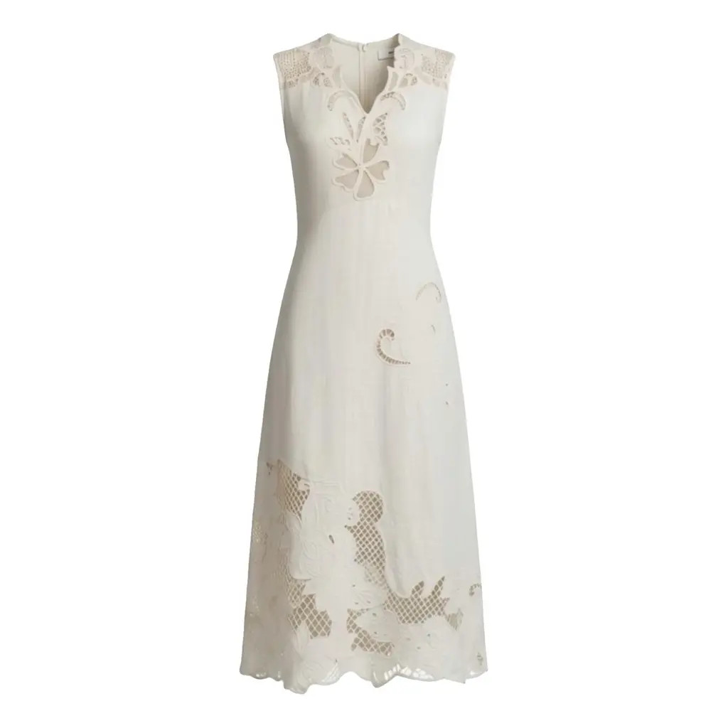 ELIE TAHARI PARCHMENT SLEEVELESS EMBROIDERED MIDI DRESS SIZE 4 $395
