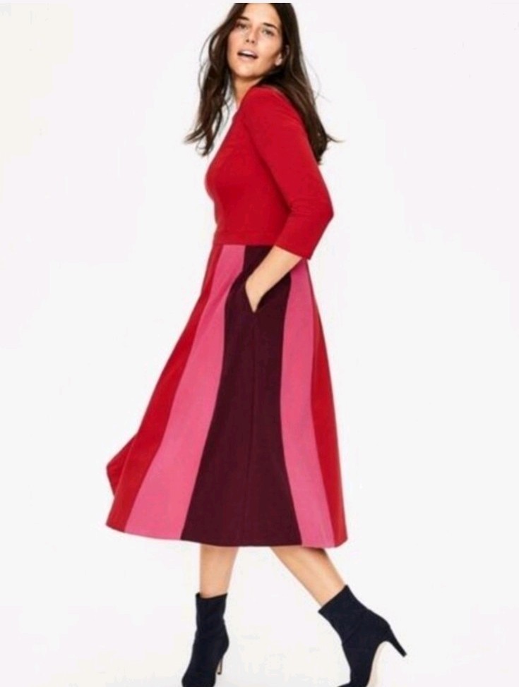 Boden Claudia Red Colorblock Midi Dress Party Special Occasion Wedding Guest 16L