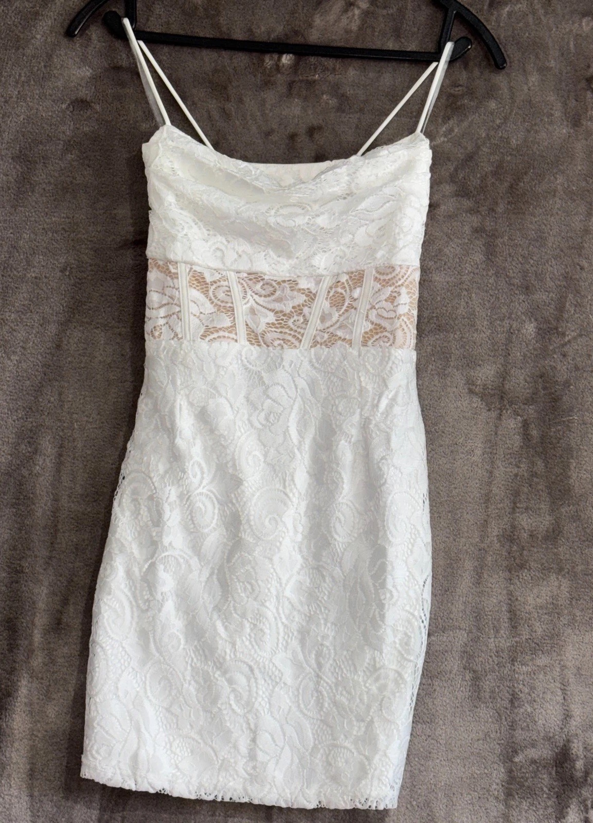 Windsor White Lace Halter Mini Dress Open Back Lace-Up Bodycon NWT Large