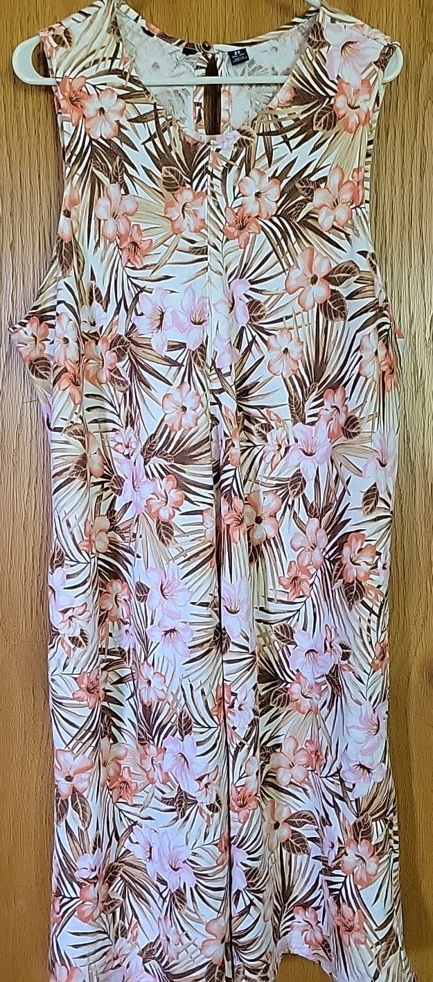 Lands End Dress 2X Linen Floral Dress 20-22W Multicolor Party Summer Casual