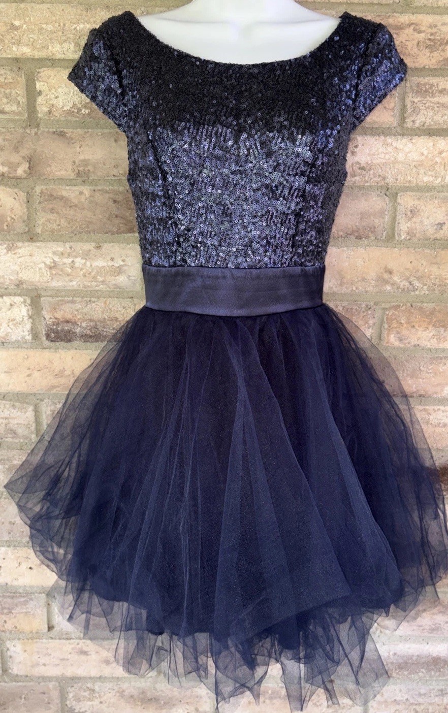 Trixxi Dress Juniors Sequins Tulle Navy Blue Royal Party FitFlare Fairy Empire•3