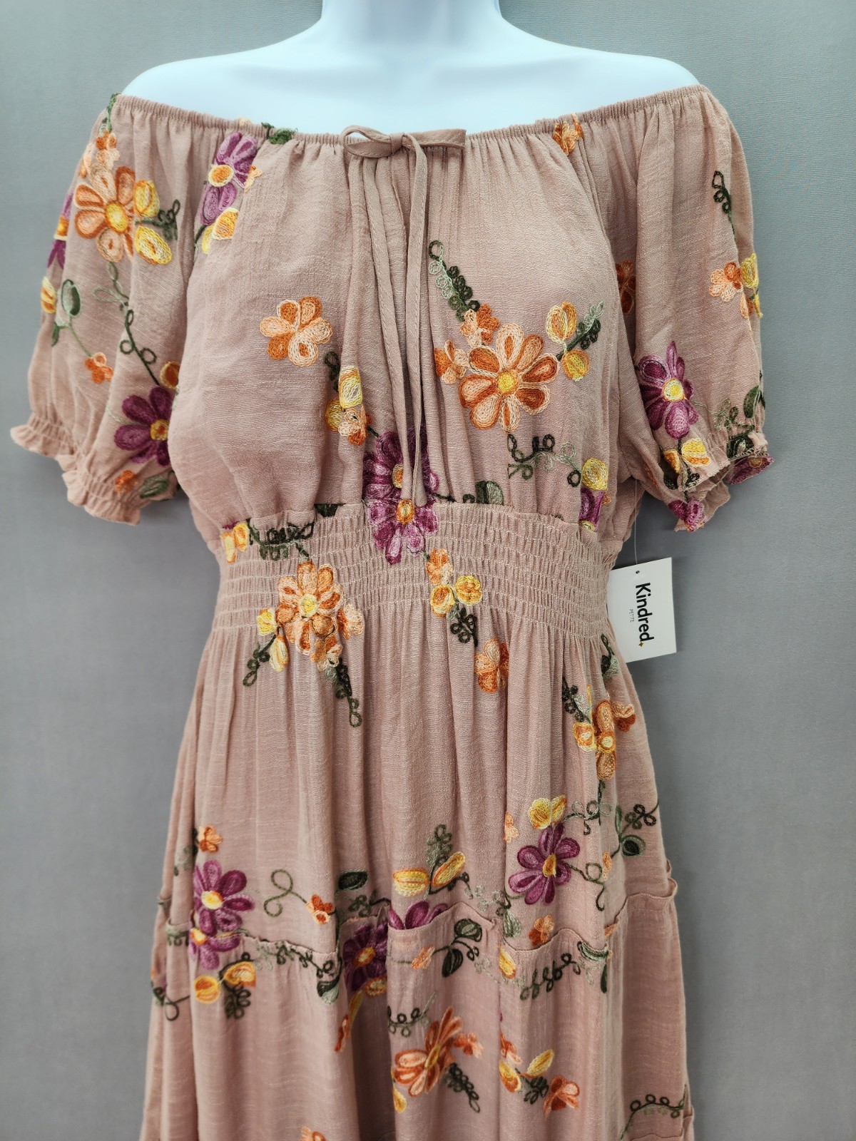 Anthropologie Kindred PXL Blush Pink Lined Embroidered Tiered Boho Maxi Dress