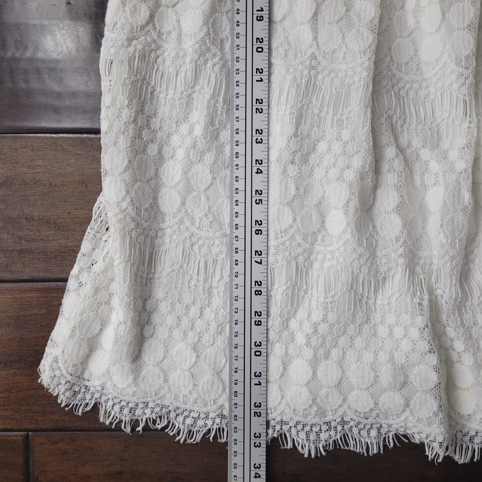 Solitaire Crochet White Knee Length Lined Tiered Dress Fringe Cottagecore Sz Med