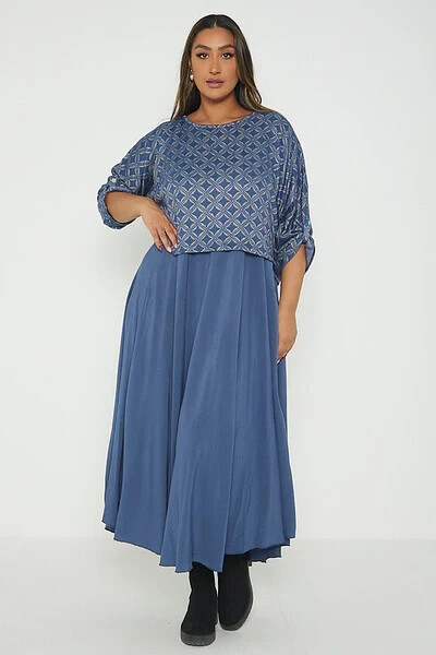 Made In Italy All Seasons Blue Geo Two Piece Maxi Dress Set One Size 14 To 20