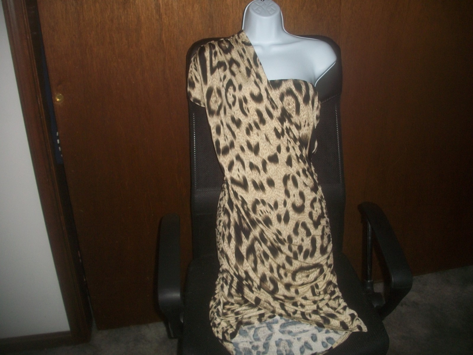 womens one shoulder toga dress.leopard pattern.size large