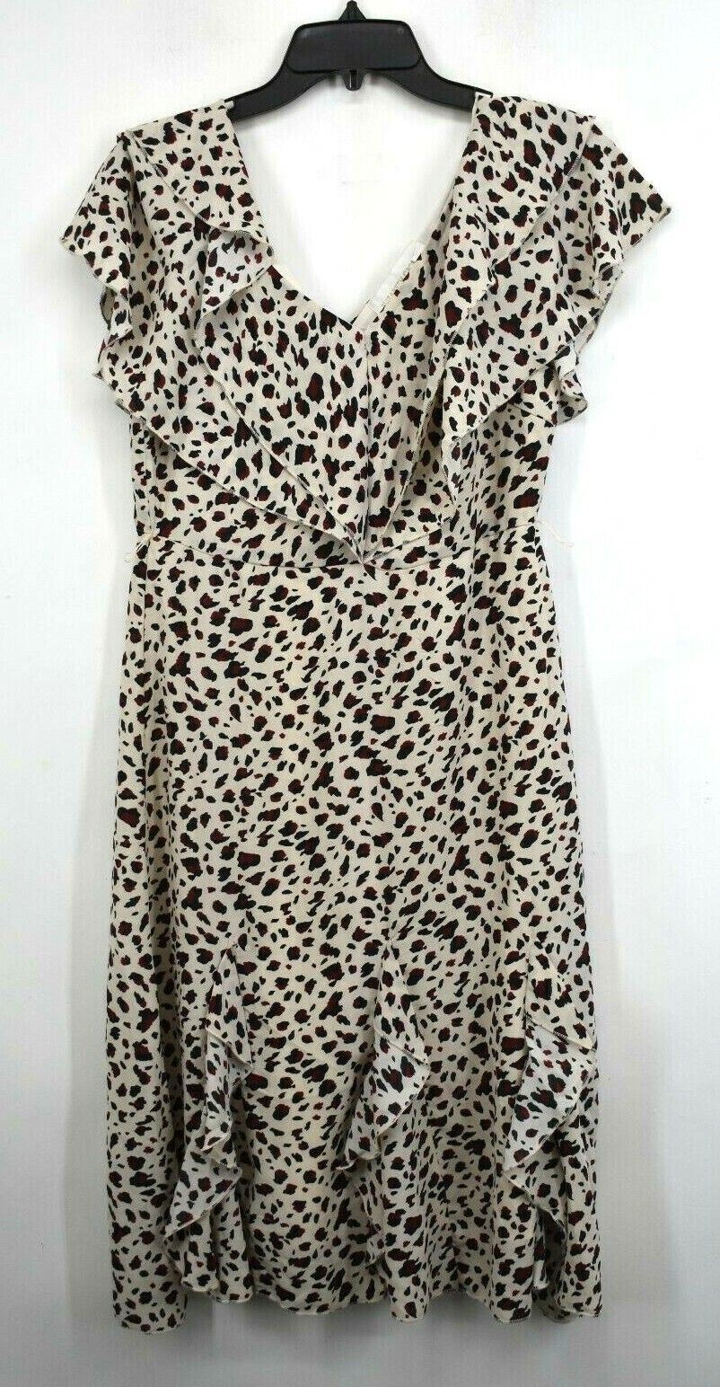 Elizabeth Crosby Womens Leopard Print Cap Sleeves Ana Floaty Ruffle Dress M