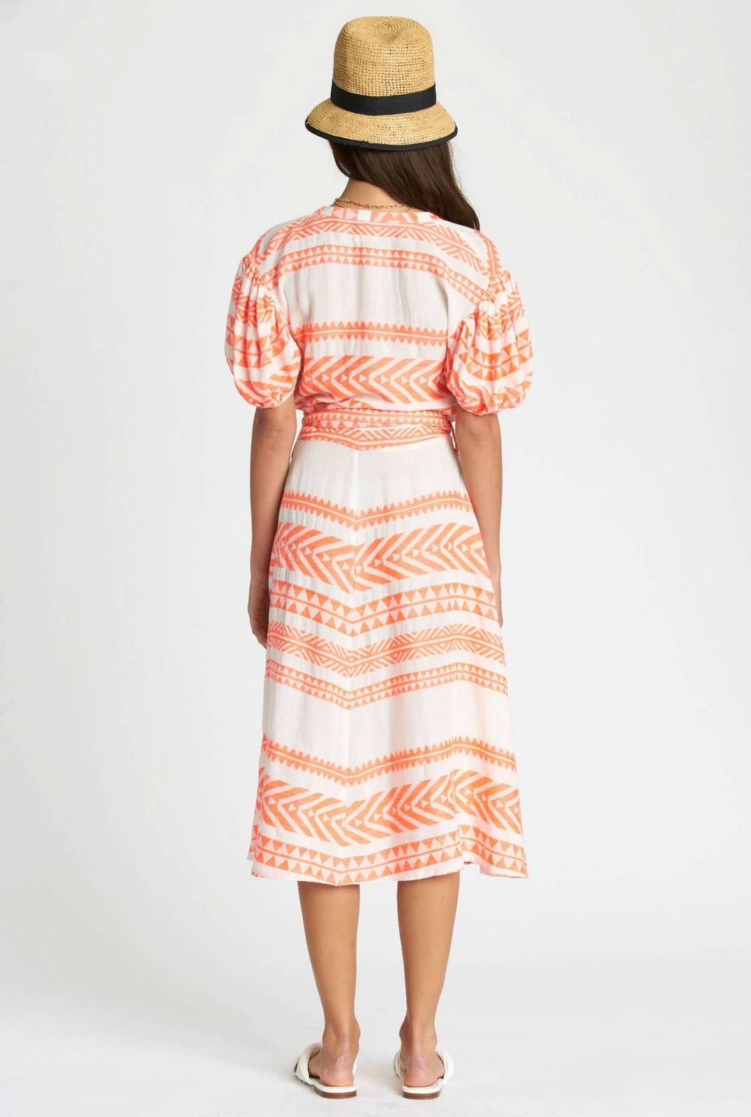 dRA Los Angeles Sera Orange Pattern Button Midi Women’s Dress