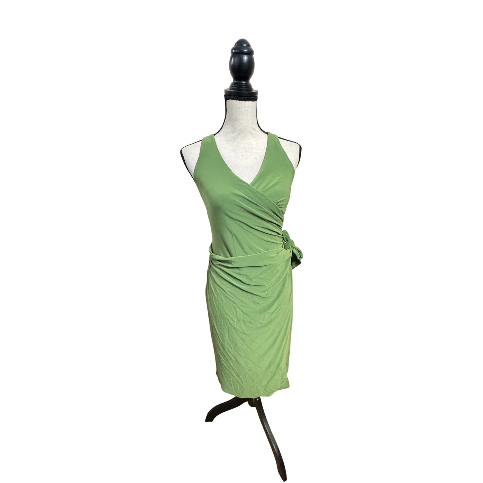 JONES NEW YORK Green Wrap Front Ruched Side Tie Midi Dress Size 4