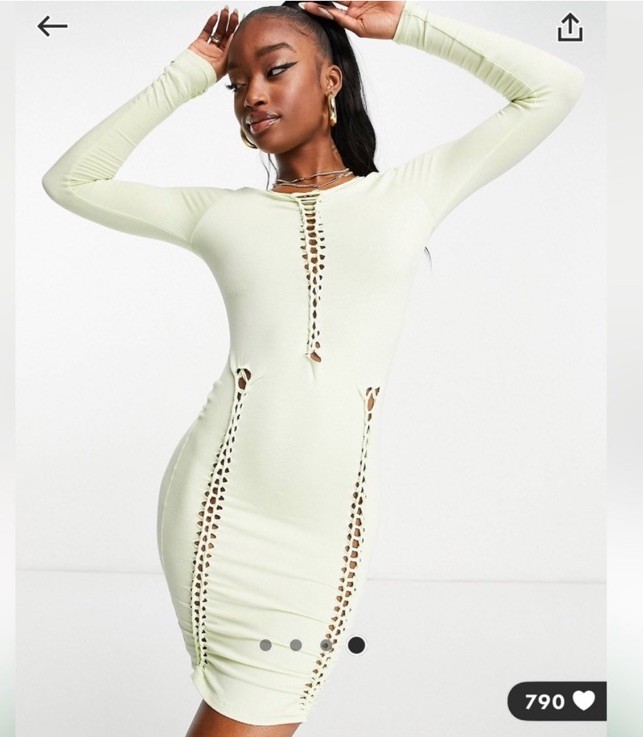 ASOS DESIGN Light Green Cut-Out Stretch Long Sleeve Bodycon Dress – US 2