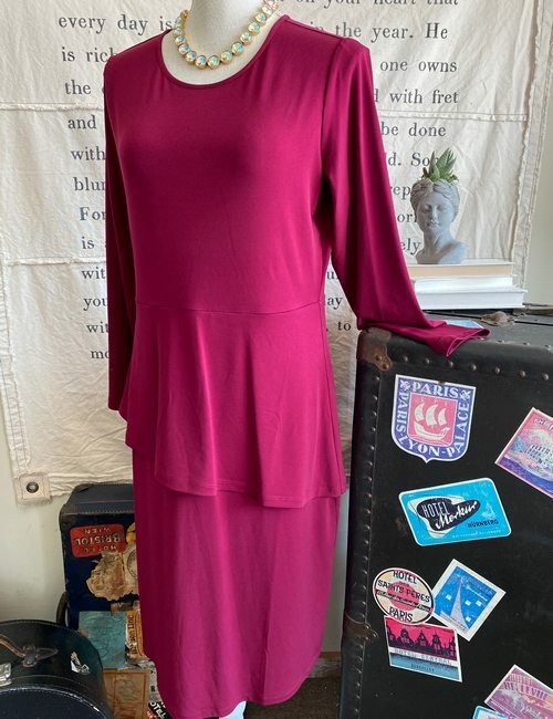 Every Day Susan Graver Deep Raspberry Red Liquid Knit Peplum Dress New