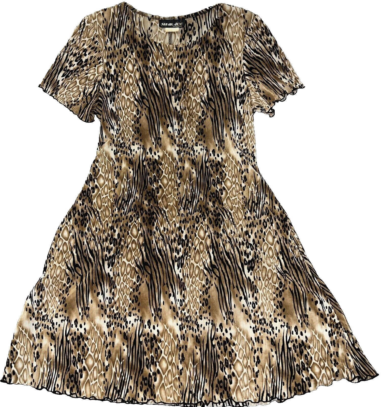 Vintage 80s 90s Sharade of California Size 14 Fit & Flare Dress Leopard USA Made