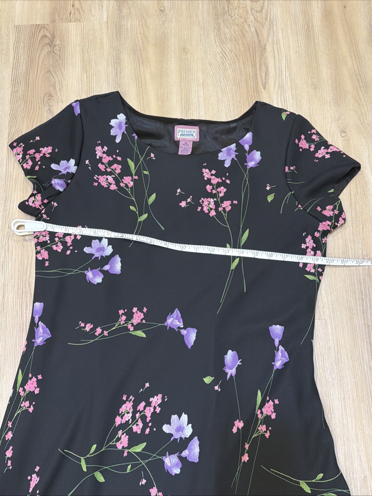 Premier International Floral Midi Dress M 10-12 Black A-Line Sheer Overlay Y2K