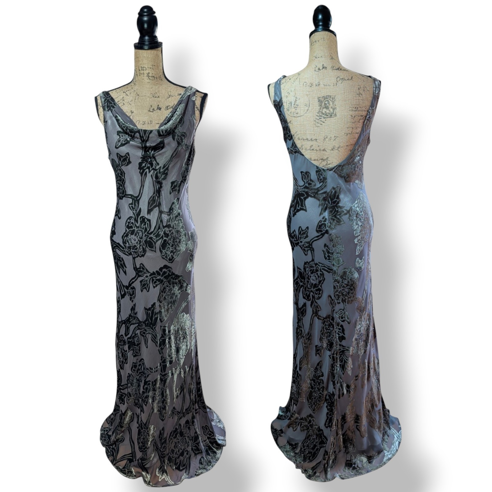 90s Y2K Maria Grachvogel Long Silk Blend Bias Cut Beaded Dress UK 10/12 (US 8)