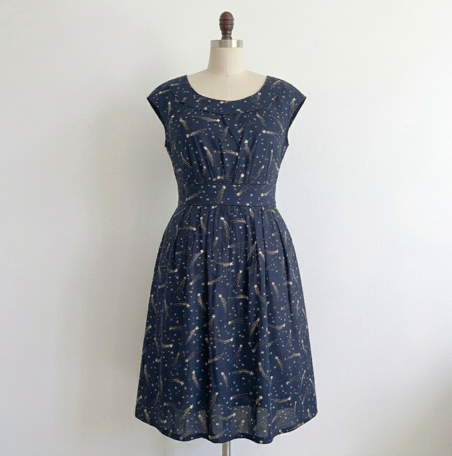Shooting Stars Dress Navy XL Blue Galaxy 50s Celestial Witch Whimsigoth Modcloth