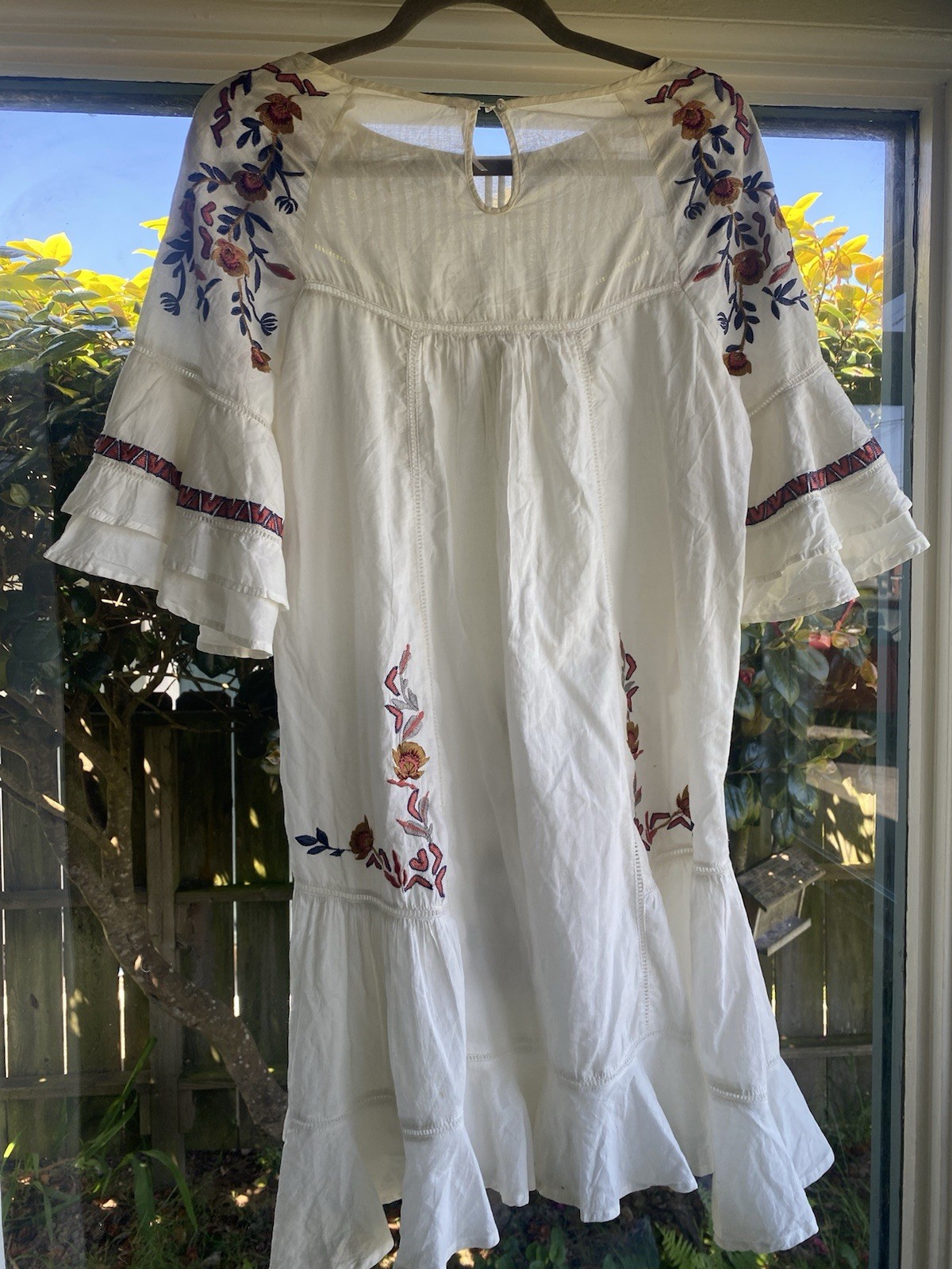 Free People Pavlo mini dress boho Victorian prairie ranch cowgirl embroidered M