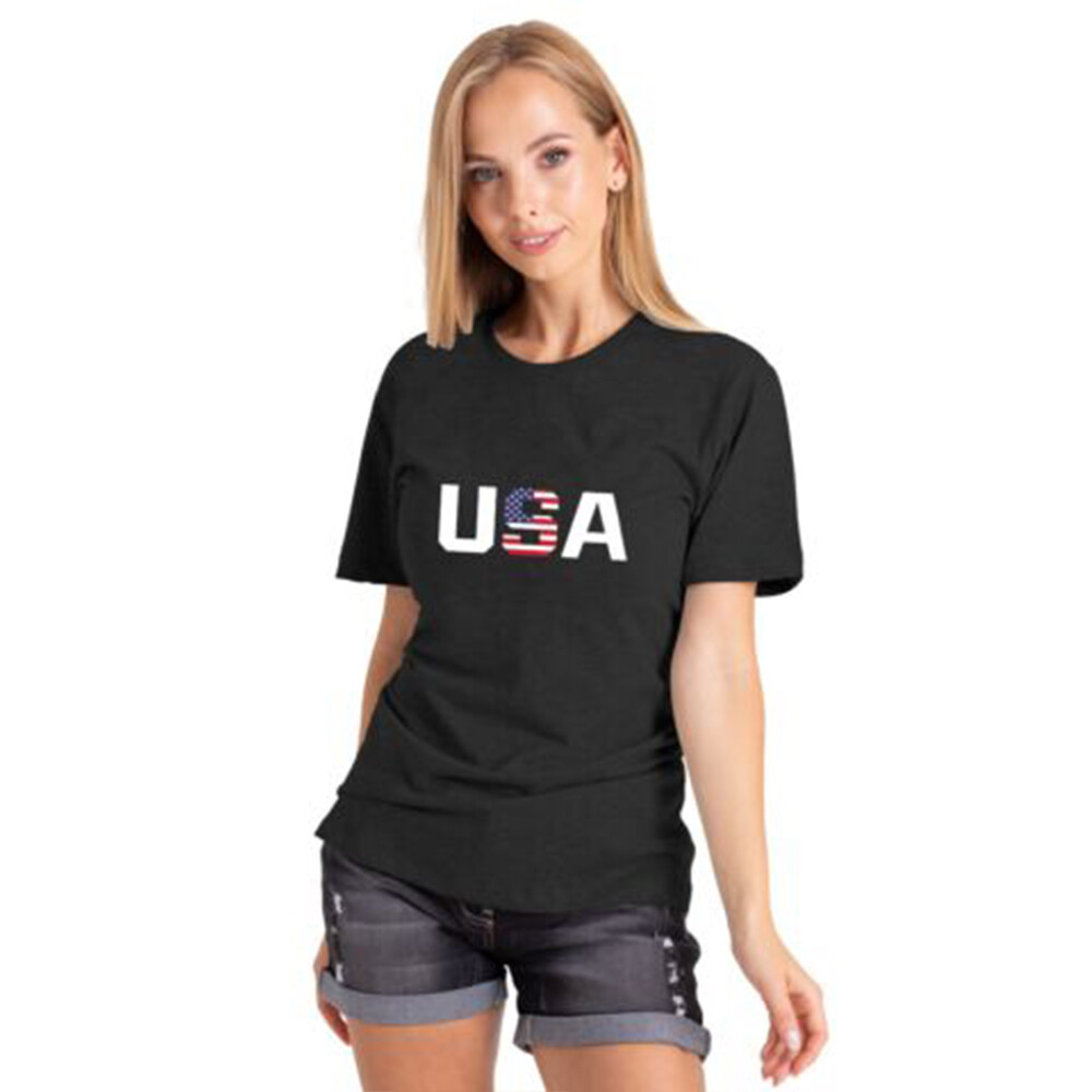 Womens Basic Tee T-Shirt Premium Printed Cotton Short Sleeve Crew Neck Solid Top