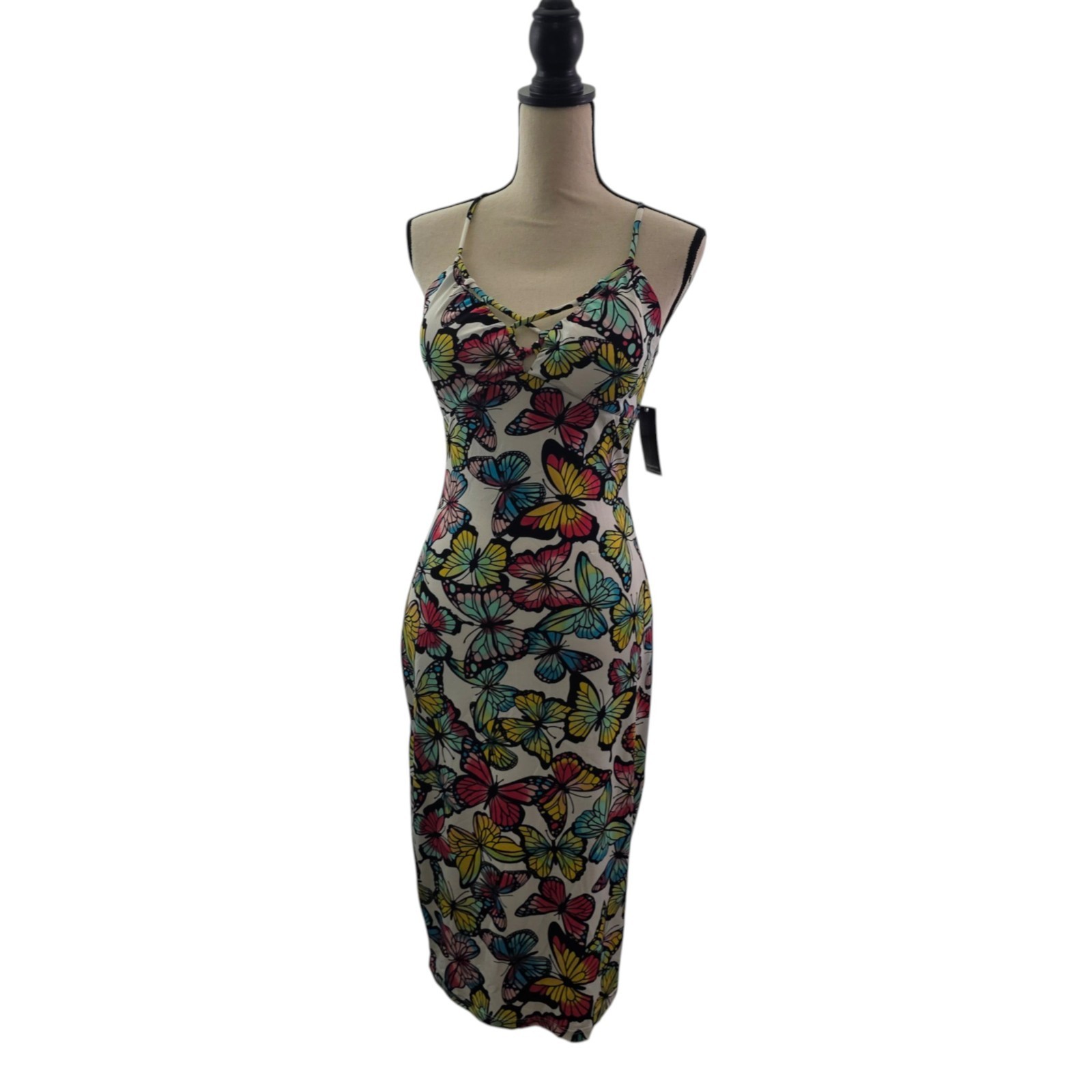 No Boundaries Midi Multi-Color Butterfly Print Adjustable Strap Dress – Various