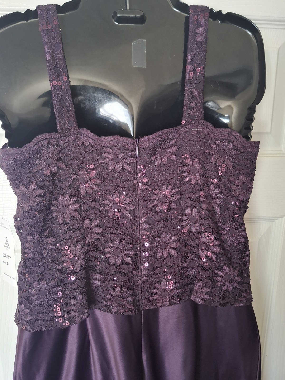 Alex Evenings Gown Eggplant Purple Embroidered Lace Size 6P Mother Of Bride