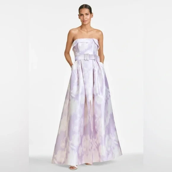Sachin & Babi Lavender Ivory Ikat Strapless Brielle Gown Size 12 $850 Less Belt