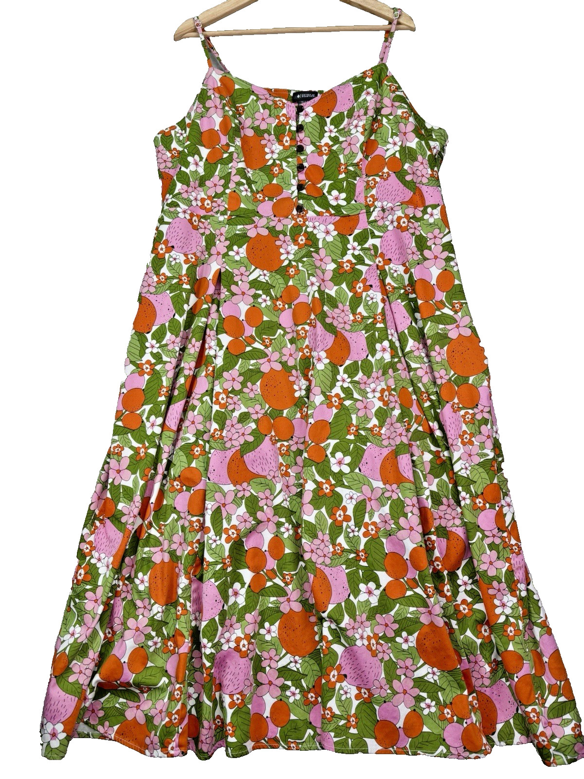 Bright & Beautiful Fruit Dress Plus Sz 20 Retro Mod Vintage Look Floral Oranges