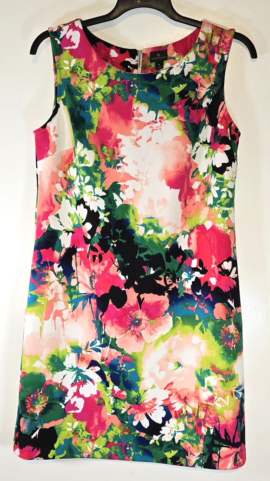 Worthington Womens L Vibrant Abstract Watercolor Floral Sheath Stretchy Dress